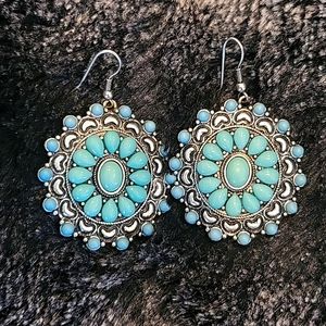 Southwestern Teal & Silver drop earings